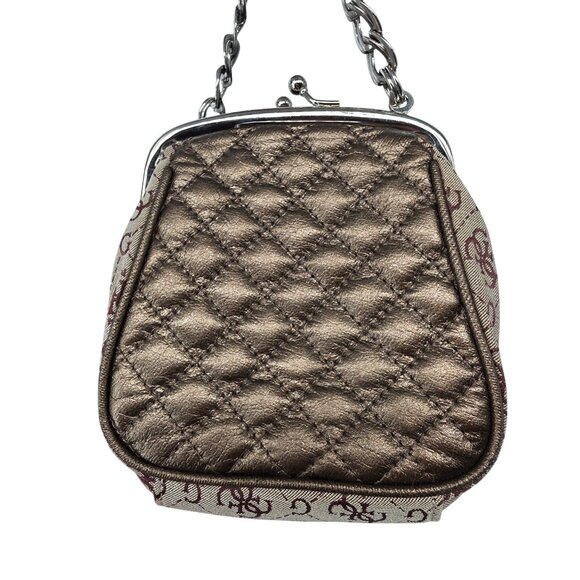 Guess Y2K Mini Quilted Shoulder Bag Signature Logo Bronze Silver - Picture 4 of 11